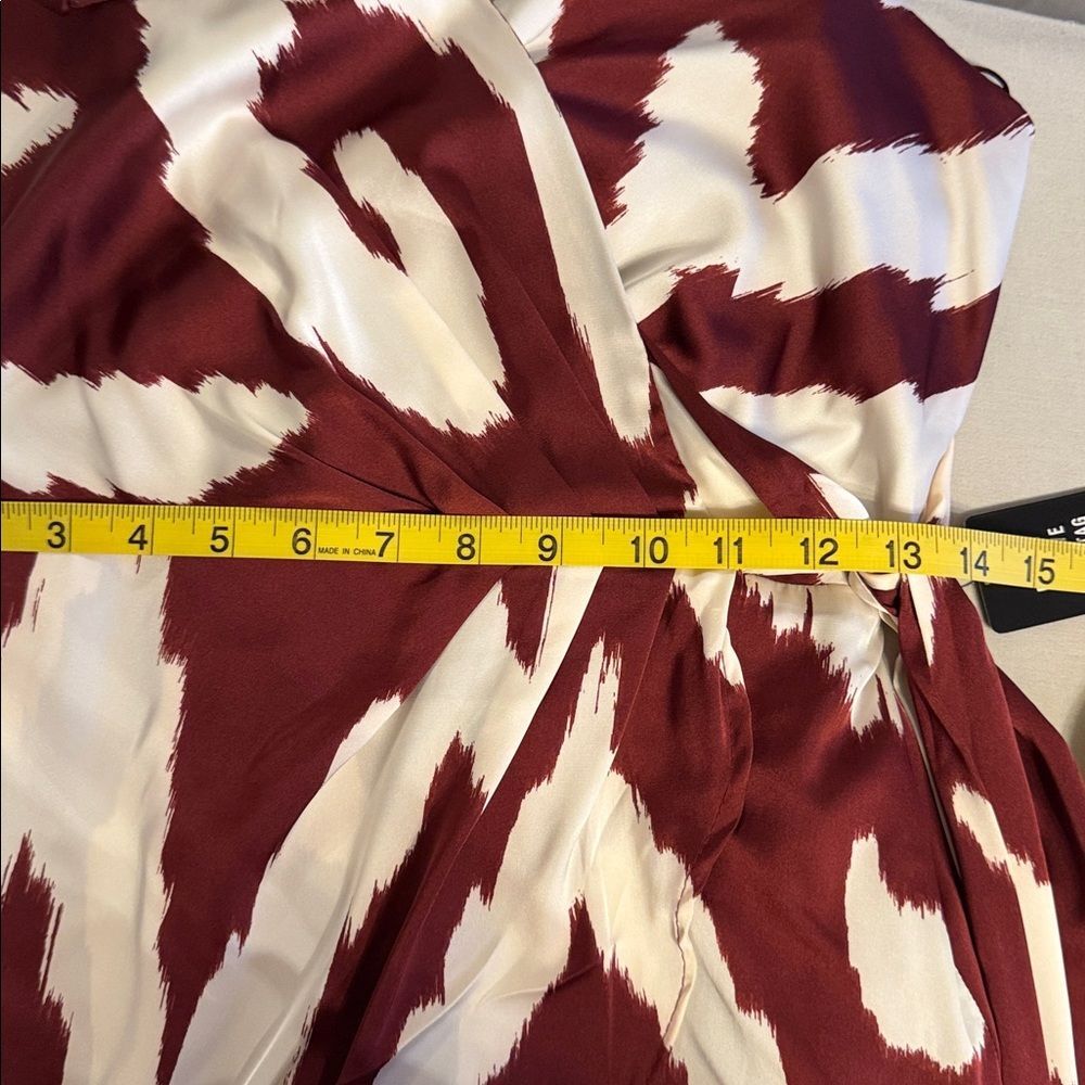 NWT Express Ikat Surplice Wrap Midi Dress Burgundy Satin Spaghetti Straps Size S - Picture 10 of 10
